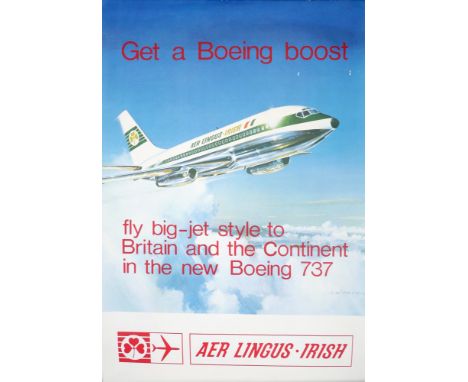 1969 Aer Lingus Boeing 737 poster. Aer Lingus advertisement poster showing a Boeing 737 in the airline's livery. Designed by 