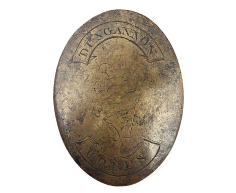 George III, Dungannon Corps cross belt plate. A brass oval convex cross belt plate engraved to the centre with a crown over M