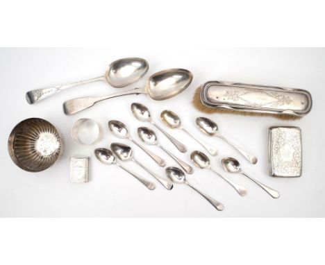 Collection of silver wares A George III silver brightcut tablespoon, London, 1785; a Victorian silver fiddle-pattern tablespo