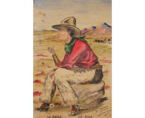 1921 Ballykinlar prisoner art. Two watercolour allegorical studies signed Bracken, 'Watching and Waiting', a woman standing b