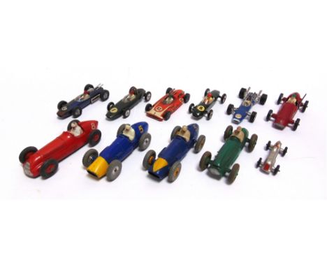 ELEVEN ASSORTED DIECAST MODEL RACING CARS  circa 1950s-70s, by Dinky (6) and Solido (5), including a Dinky No.234, Ferrari Ra