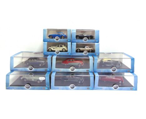 TEN 1/43 SCALE OXFORD DIECAST MODEL CARS  comprising a No.43XK150009, Jaguar XK150 roadster, indigo blue; No.JAGXK150006, Jag