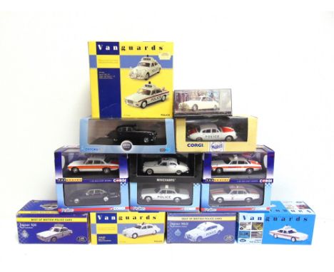 FOURTEEN 1/43 SCALE DIECAST MODEL JAGUAR POLICE CARS  by Vanguards (8), Minichamps (1), Oxford Diecast (1), City (1), Corgi (