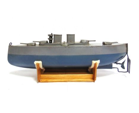 A SUTCLIFFE MODEL BATTLESHIP, 'NELSON'  (unnamed), light grey over dark grey, fitted with a clockwork motor (working), unboxe