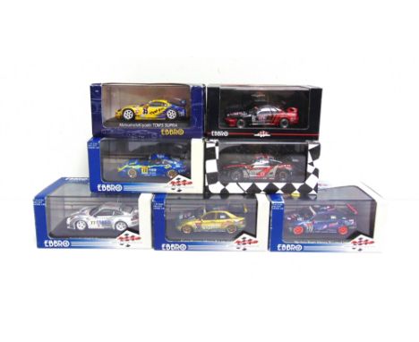 SEVEN 1/43 SCALE EBBRO DIECAST MODEL RACING CARS  comprising a No.43767, Taisan Advan Skyline, Gr.A 1993; No.600, Porsche 911