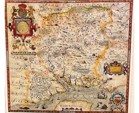 [MAP]. HAMPSHIRE Saxton, Christopher (English, c.1540-c.1610). 'Sout Hamtoniae Comitatus... ', engraved county map, hand-colo