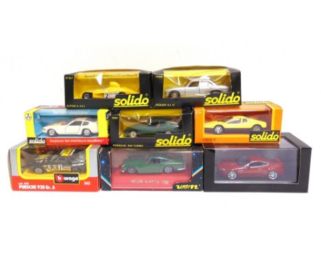 EIGHT ASSORTED DIECAST MODEL CARS  comprising a Minichamps No.400 137425, Aston Martin V8 Vantage, 2005, metallic red; Verem 