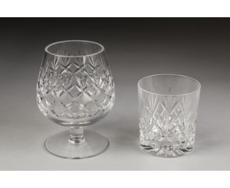 SET OF FOUR EDINBURGH CRYSTAL 'TAY' PATTERN CUT GLASS WHISKY TUMBLERS (boxed as new) a  SET OF FOUR CUT GLASS BRANDY BALLOONS