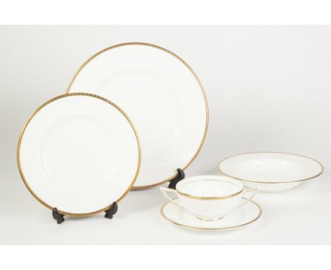 FORTY FIVE PIECE MINTON 'GOLDEN HERITAGE' CHINA PART DINNER SERVICE, with slender acid etched gilt borders, comprising: TWELV