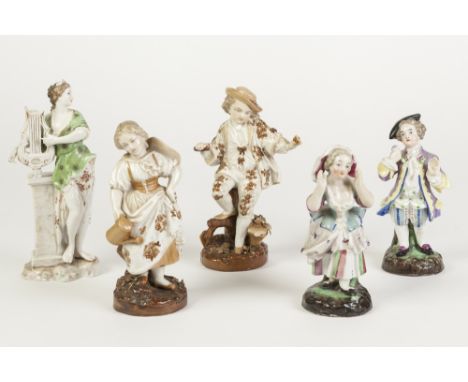 PAIR OF NINETEENTH CENTURY PORCELAIN SMALL FIGURES IN PERIOD COSTUME, he with tricorn hat at jaunty angle and each pierced to