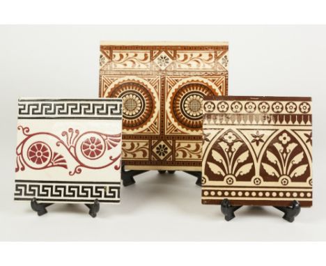 PUGIN STYLE MINTON HOLLINS & Co POTTERY TILE, decorated in brown and cream with a stylised design of flowers, 6" x 6" (15.2cm