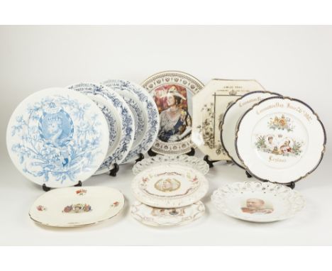 TWO IDENTICAL ROYAL WORCESTER PORCELAIN QUEEN VICTORIA GOLDEN JUBILEE (1887) COMMEMORATIVE PLATES, also 10 other VICTORIAN AN