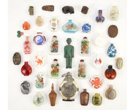 Thirty various Chinese snuff bottles [or other, similar small vessels], variously decorated with tigers, natural history subj