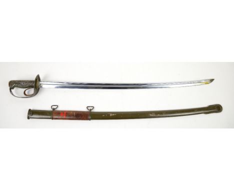 A Japanese () cavalry trooper's , or other, sword with olive painted scabbard, double obi-tori and leather finger loop; both 