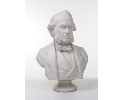 A 19th Century Parian Ware bust of Richard Cobden
By Edward William Wyon the gentleman wearing a blazer and tie raised upon a