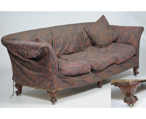 A late 19th early 20th Century Chesterfield style upholstered settee
With a padded divided back covered in a rose and floral 