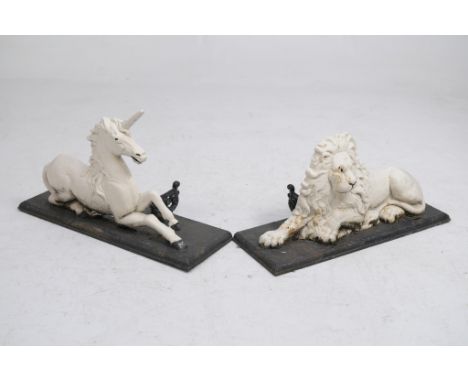 A fine pair of Victorian cast iron boot scrappers
Possibly by John Crawley of Sheffield modelled as a lion and unicorn the ba