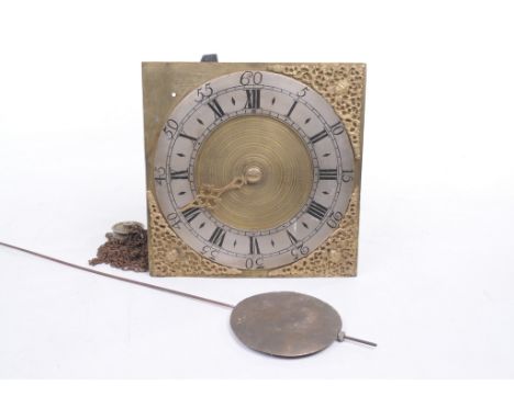 A 30 hour hook and spike wall clock, 18th Century
With a 25cm brass dial, unsigned with Roman and Arabic numerals, cast mask 