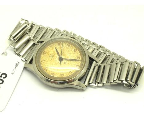 Omega; A Vintage Gent's Wristwatch, the (feint) signed dial with Arabic numerals and centre seconds, the movement stamped "Om