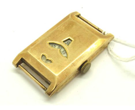 A Vintage 9ct Gold Cased Jump Hour Wristwatch Head, London 1938, (no strap) the white dial with Arabic numerals and subsidiar