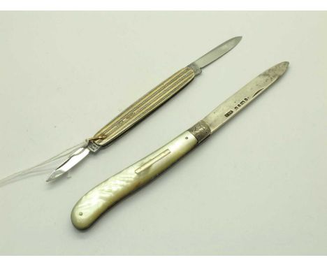 George Ibberson Hallmarked Silver Folding Pocket Knife, steel blades stamped "G IBBERSON &amp; CO", hallmarked silver engine 