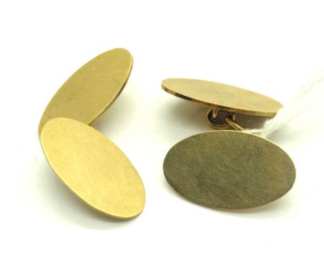 A Pair of Vintage 9ct Gold Cufflinks, the plain oval panels on chain connections (6.9grams).