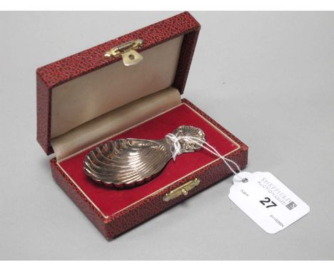 A Hallmarked Silver Caddy Spoon, Frances Howard, Sheffield, 1991, with shell bowl and handle, in fitted case.