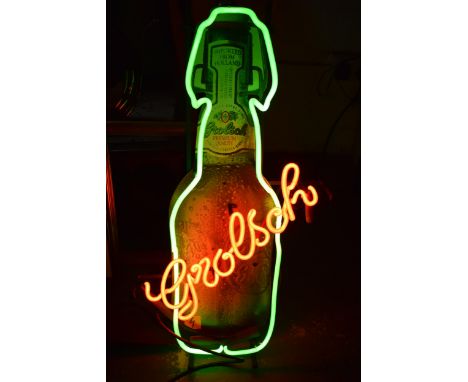 A Grolsch neon light advertising sign. 82cm tall. (No postage due to fragile nature of item. Collection / Delivery by Courier