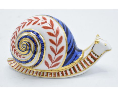 Royal Crown Derby paperweight in the form of a snail. First quality with stopper. In good condition with no obvious damage or