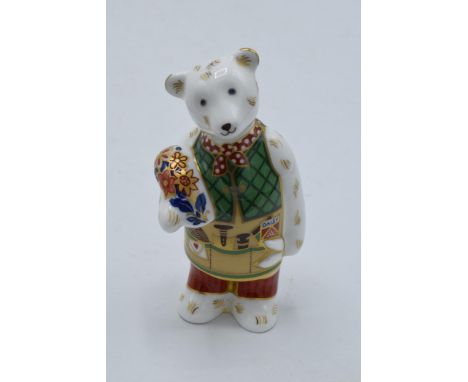 Royal Crown Derby figure in the form of a gardener teddy bear. First quality with stopper. In good condition with no obvious 