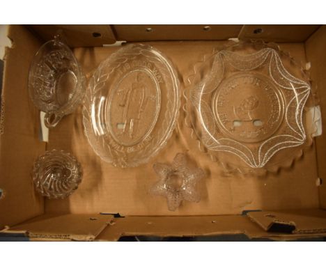 A collection of vintage glassware to include commemorative plates for U.S Grant, McKinley glass tray 'It Is Gods Way', Garfie