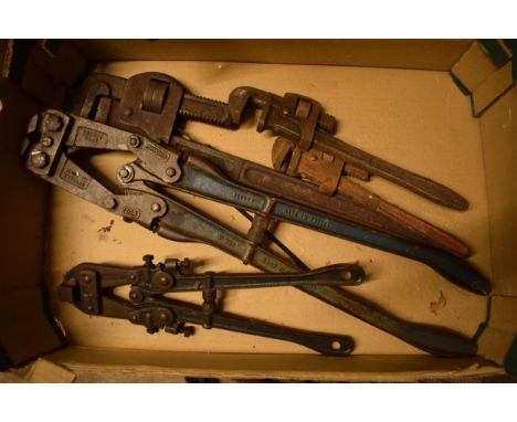 A collection of vintage tools to include Record 924 bolt cutters, similar Record 614, Herma and similar adjustable wrenches (