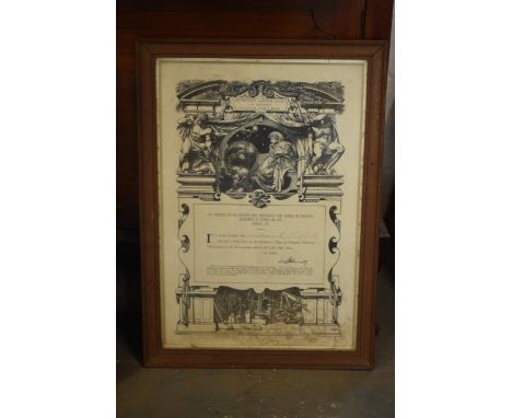 University / Education interest: A framed 19th century printed University certificate 'It is hereby certified that William Si