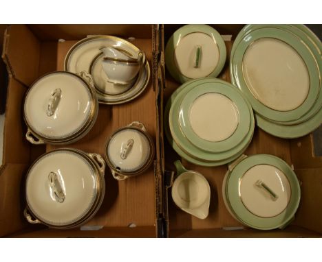 A collection of dinner ware to include Wedgwood and Co regal style items to include tureens and a gravy jug together with a P