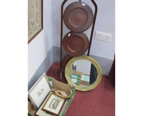 Edwardian Mahogany Folding Cake Stand, Atsonea wall mirror, six prints.