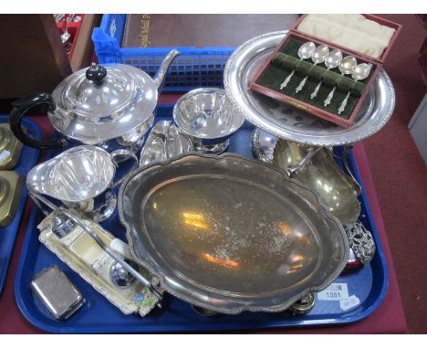 Plated Three Piece Tea Service, plated pedestal bowl, etc:- One Tray.