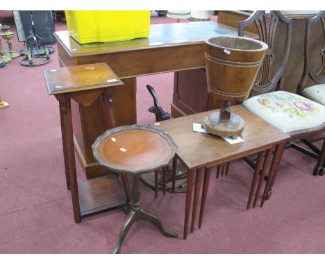 Walnut Jardiniere Stand, oak plant stand, nest of tables, two wine tables. (5).