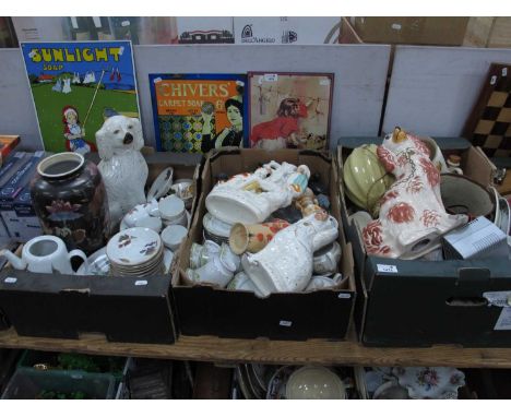 Worcester Evesham second quality plates, cups, saucers, XIX Century Staffordshire dogs, Noritake teaware etc. 3 Boxes
