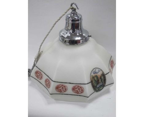 A 1920's/30's Art Deco Hanging Lamp, with milk glass decorative shade and chrome gallery and chain/