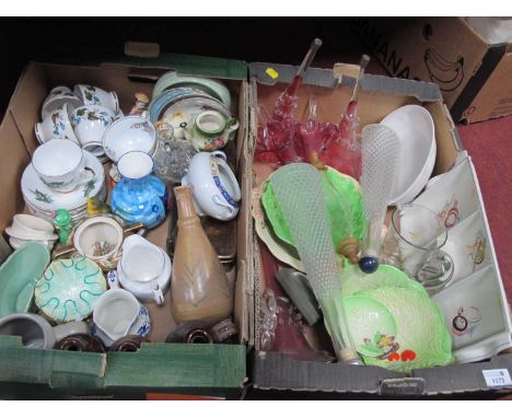 Cranberry glass epergne flutes and baskets, Poole sectioned vegetable tray, salad ware some Carlton, teacups and saucers, sto