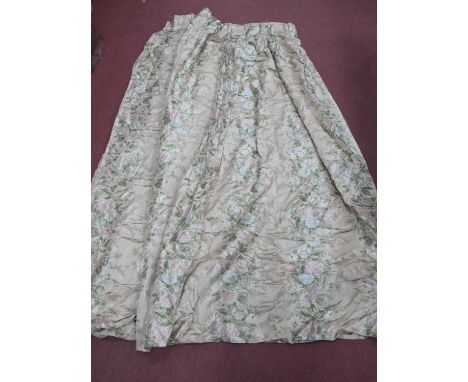 Pair of Lined Curtains, decorated with floral decoration, 212cms