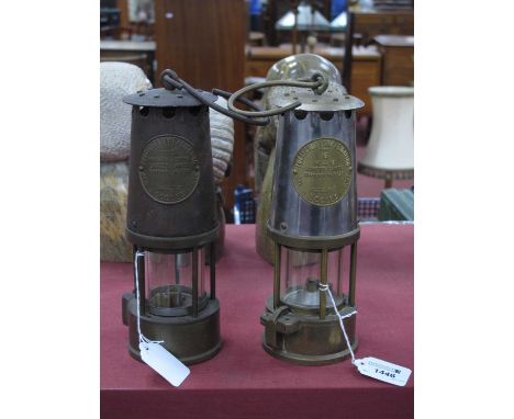 Two miners safety lamps by Protector lamp &amp; lighting Co. Ltd of Eccles one 'type 6' the other 'type SL'. (2)
