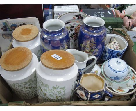 Three Hornsea pottery storage jars "Fleur" pattern, pair of Carlton ware vases (damage), pottery vase (damage) : - One box