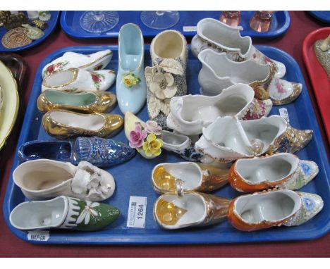 A collection of ceramic shoes to include Royal Albert Old Country Roses etc. 1 Tray