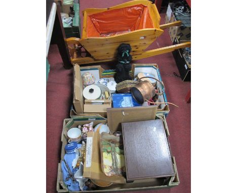 Royal Doulton, Wedgewood, Noritake, Royal Evesham ceramics, pine wheelbarrow planter (3), two boxes and planter.