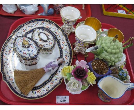 XIX Century Pair of Derby Vases, Wedgwood tray with trinket dish, a pair of Doulton cup saucers with gilt decoration, etc:- O