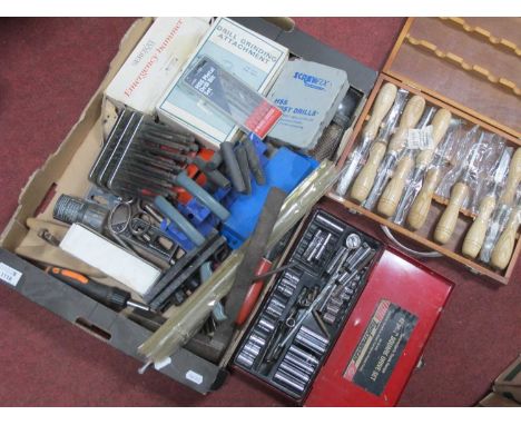 Carving Chisels, Taskmaster, square, drive set, screwdrivers, other tools, etc:- One Box