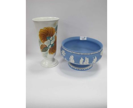 Wedgwood Jasper Ware Pedestal Bowl, together with a Radford hand-painted vase. (2)