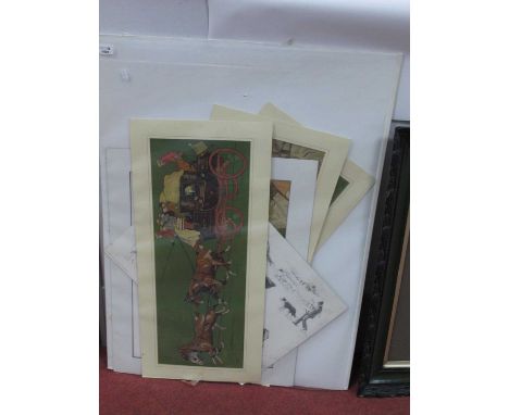 Cecil Aldin (2) and Dorothy Hardy - Hunting Scene Prints, 26.5 x 70.5cm; Carl Fogarty and other framed prints.
