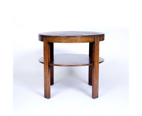 1930'sOak circular table with under tier shelf, unmarked, 57cm x 54cmCondition report: At present, there is no condition repo